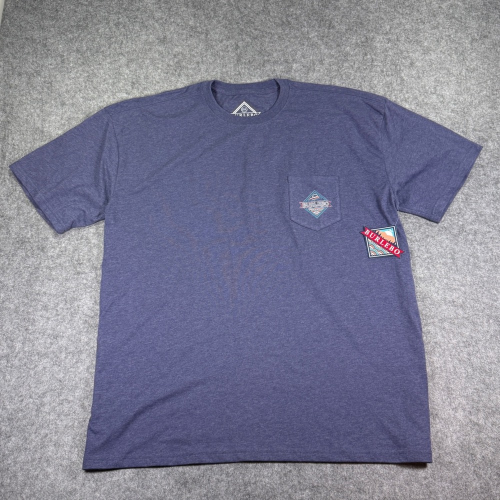 NEW Burlebo T-Shirt Mens XXL Blue Heather Pocket Find Your Wild Graphic Tee NWT